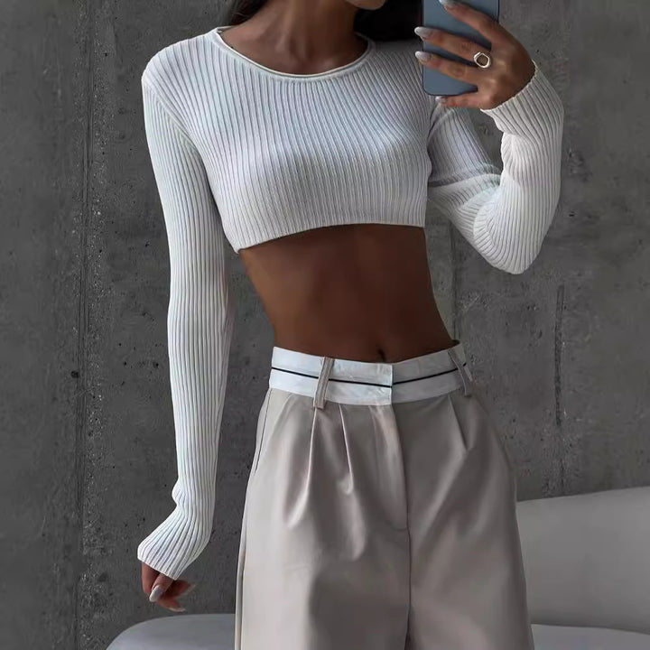 Women High-waisted wide pleated pants with contrast waistband Mune Fashion