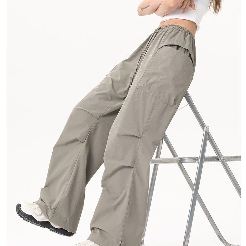 Ladies Wide-Leg Cargo Pants with Elastic Waistband & Utility Pockets Mune Fashion