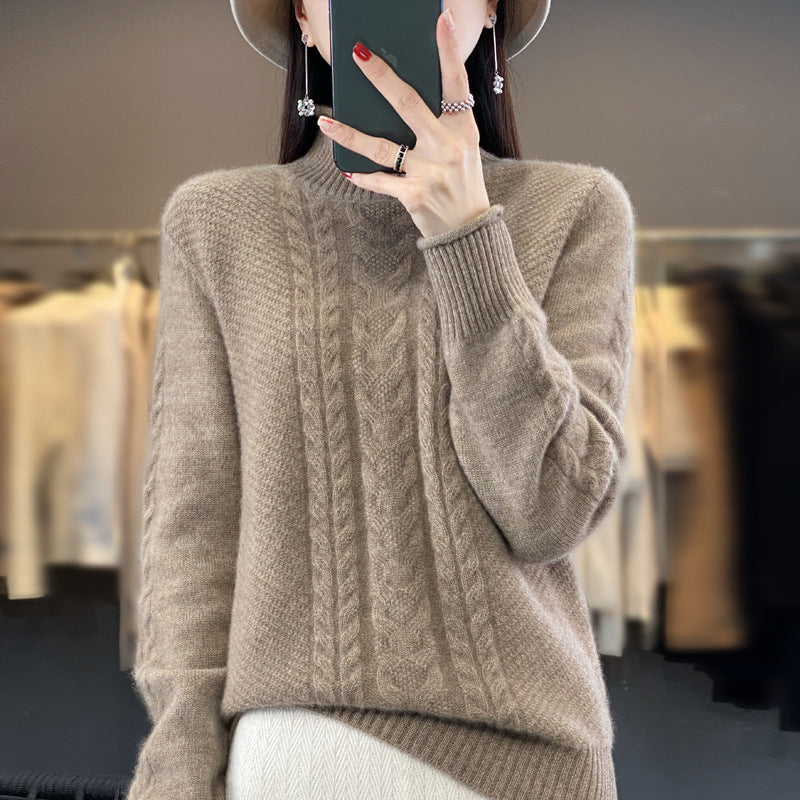 Women's Soft Cable Knit Mock Neck Sweater with Cashmere-like Feel and Extended Ribbed Cuffs Mune Fashion