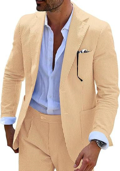Men's summer seersucker suit with unlined jacket, slim fit, and pleated trousers Mune Fashion
