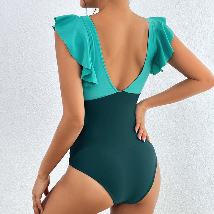 Women's One-Piece Swimsuit with Voluminous Ruffles and Striking Wrap Design Mune Fashion