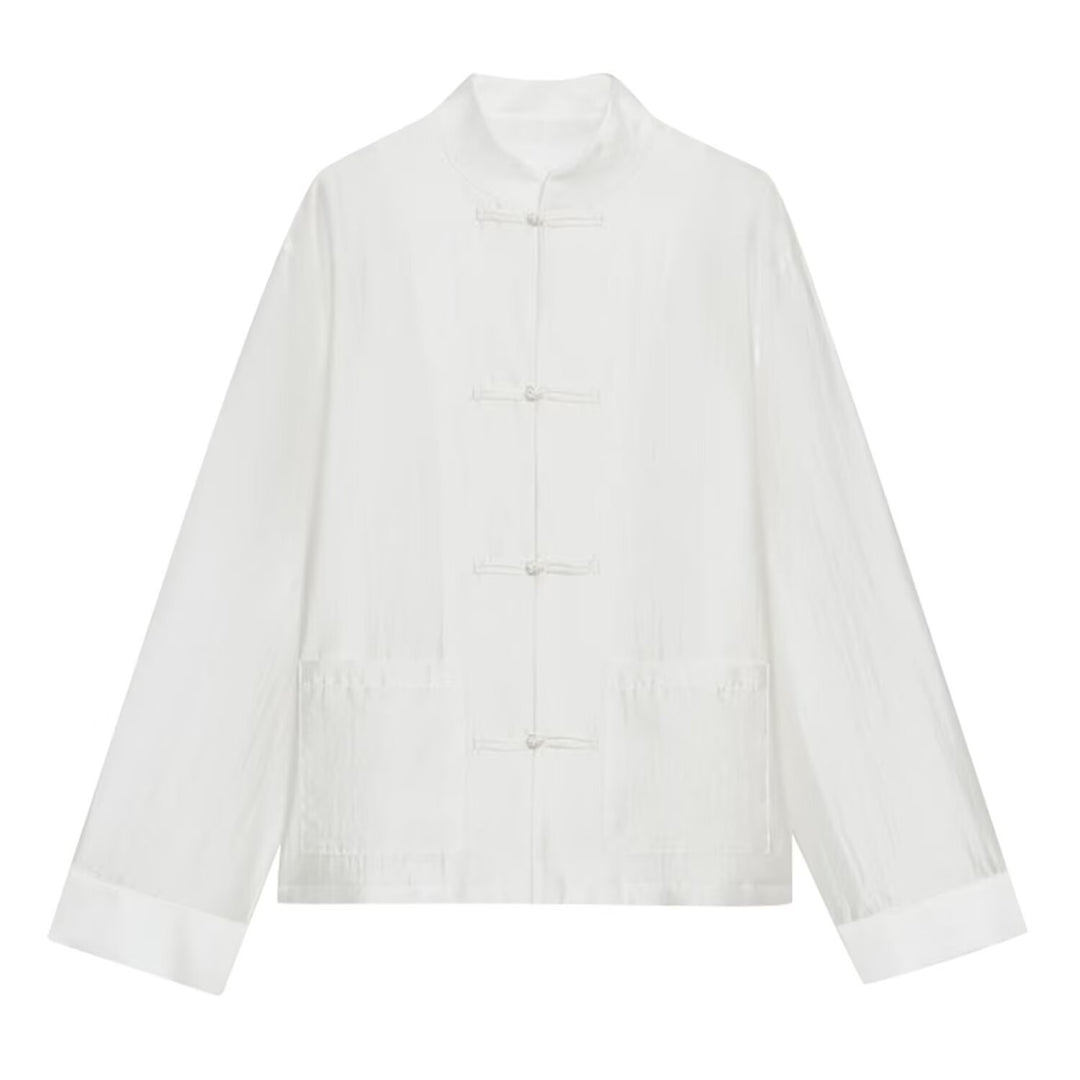 Women Mandarin Jacket with Standing Collar and Chinese Toggle Closures Mune Fashion