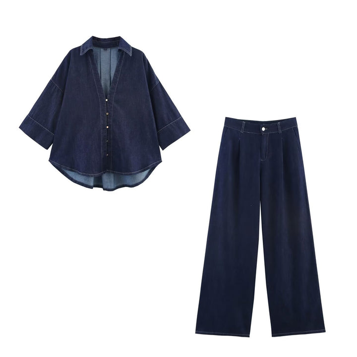 Women's Oversized Denim Shirt Jacket with Three-Quarter Sleeves and High-Low Hem Mune Fashion