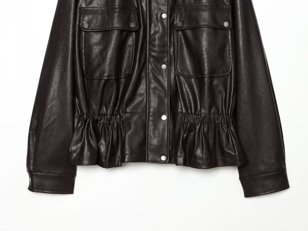 Women’s cropped jacket in oversized look made of faux leather with drawstring waist Mune Fashion