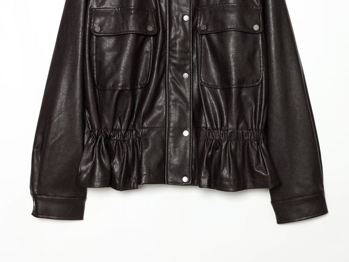 Women’s cropped jacket in oversized look made of faux leather with drawstring waist Mune Fashion