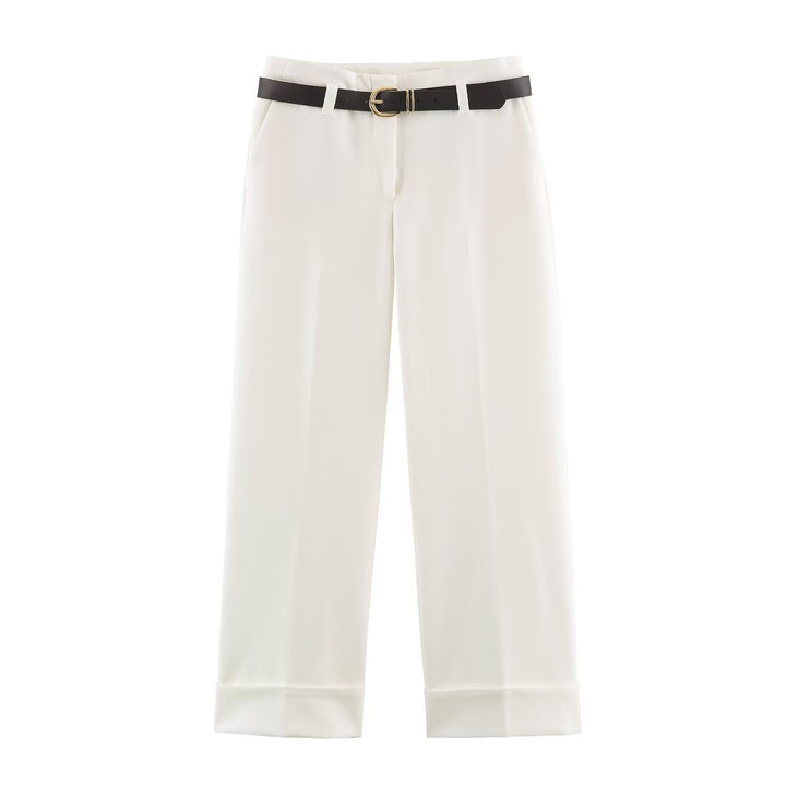 Ladies high-waisted culotte pants with wide leg, crease and turned-up hem Drune