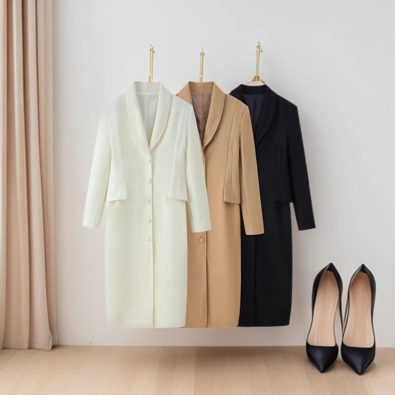 Women's Tailored Longline Wool Blend Coat with Shawl Collar and Concealed Button Placket Mune Fashion