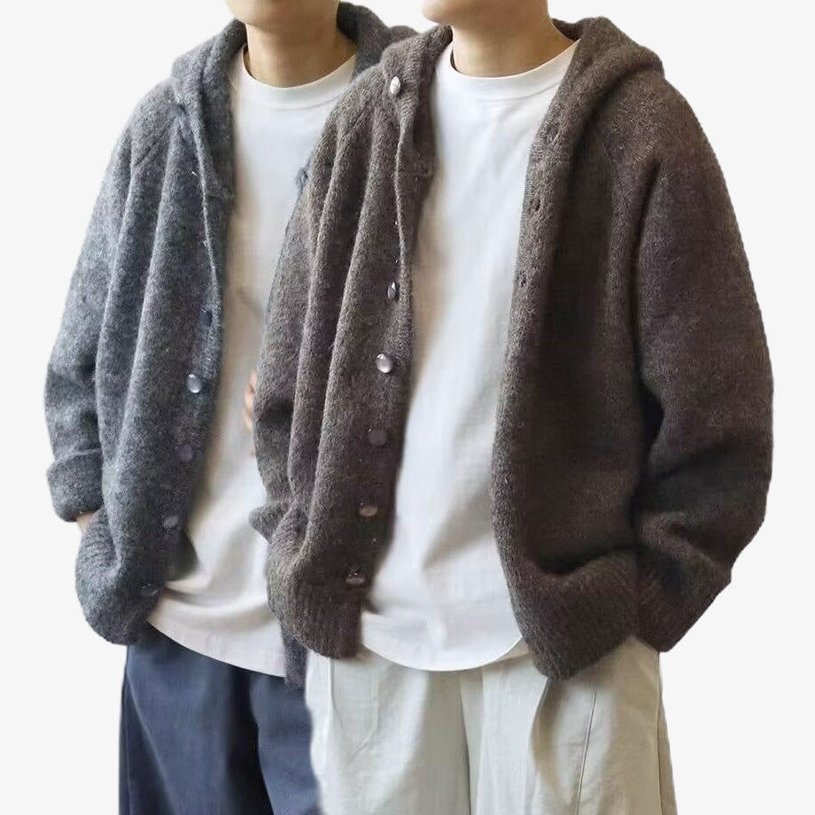 Men's Cozy Cardigan with Hood and Button Closure Mune Fashion