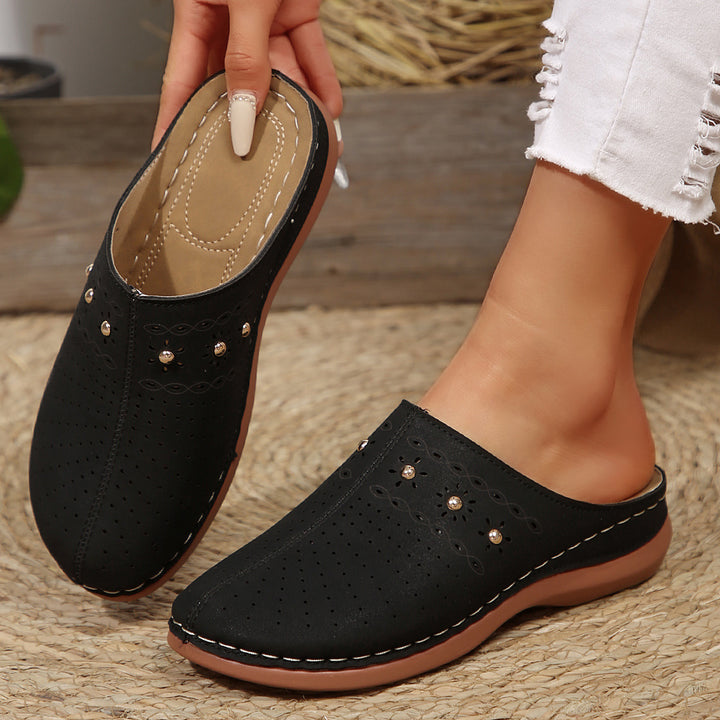 Women's padded mule slippers with fine laser perforation, decorative studs, and ergonomic memory insole Mune Fashion