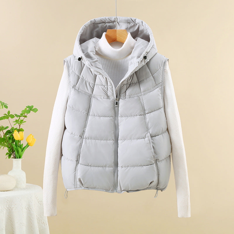 Women Slim Windproof Hooded Padded Vest with Adjustable Hem Mune Fashion