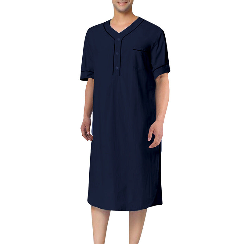 Men's knee-length nightshirt with short sleeves, concealed button placket and breast pocket Mune Fashion