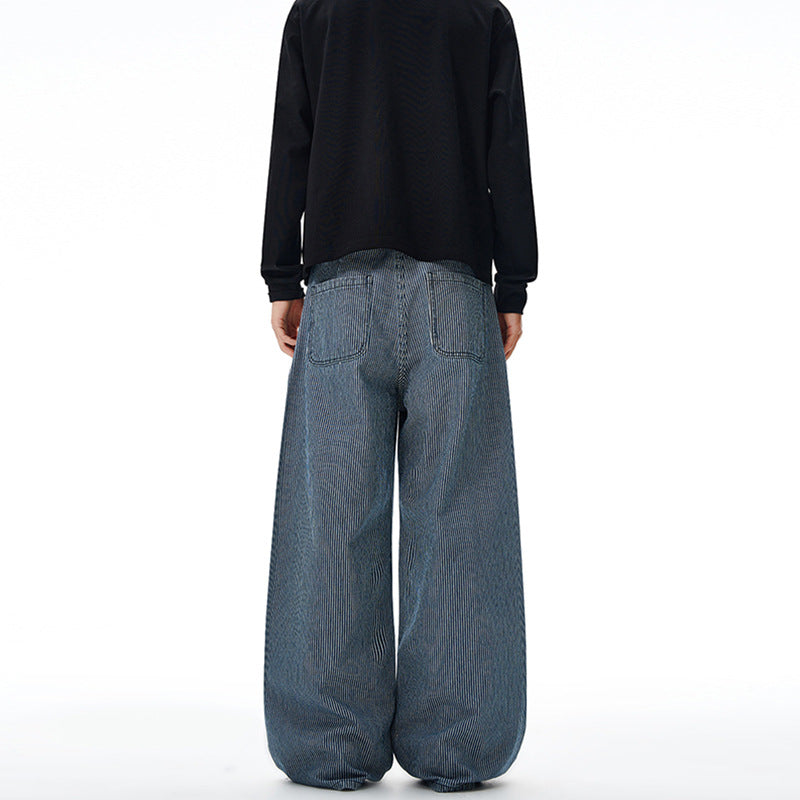 Men's Extra Wide Pinstripe Palazzo Pants with Deep Crotch and Flowing Silhouette Mune Fashion