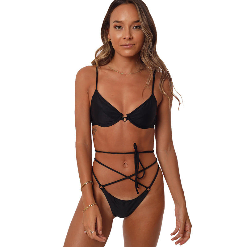 Women's Floral Patterned Triangle Bikini with Innovative Tying System Mune Fashion