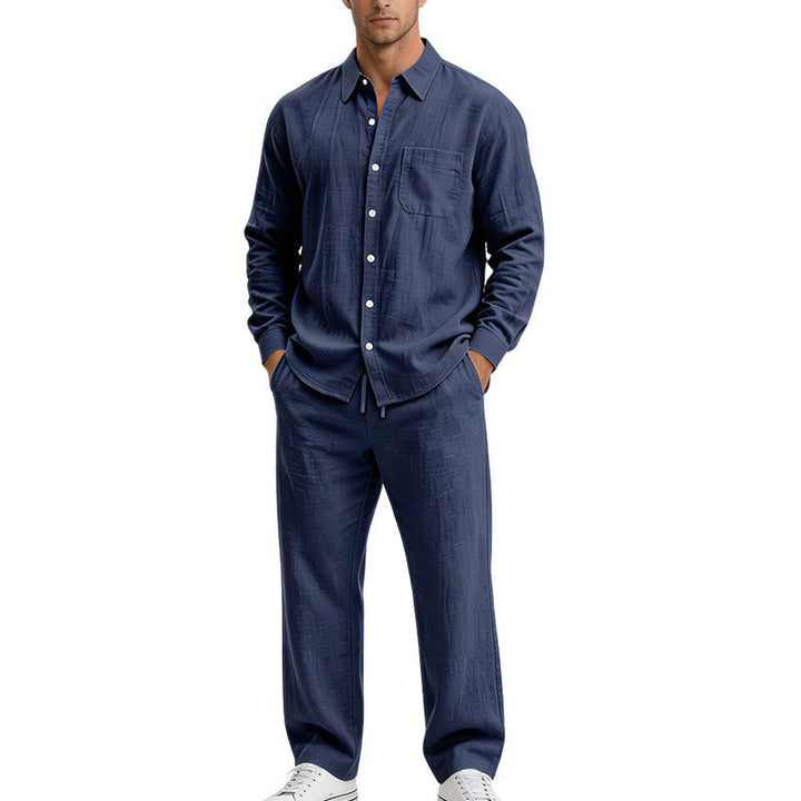 Men's Relaxed Two-Piece Lounge Set made of Structured Jersey with Shirt Collar Mune Fashion