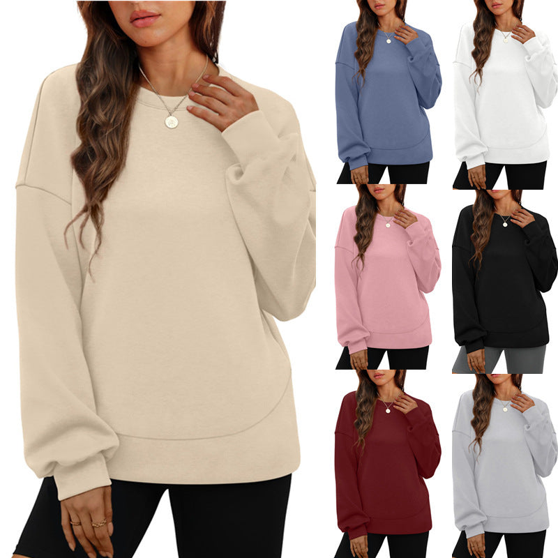 Women's casual oversized round neck sweatshirt with dropped shoulder, rounded hem, and soft inner lining Mune Fashion