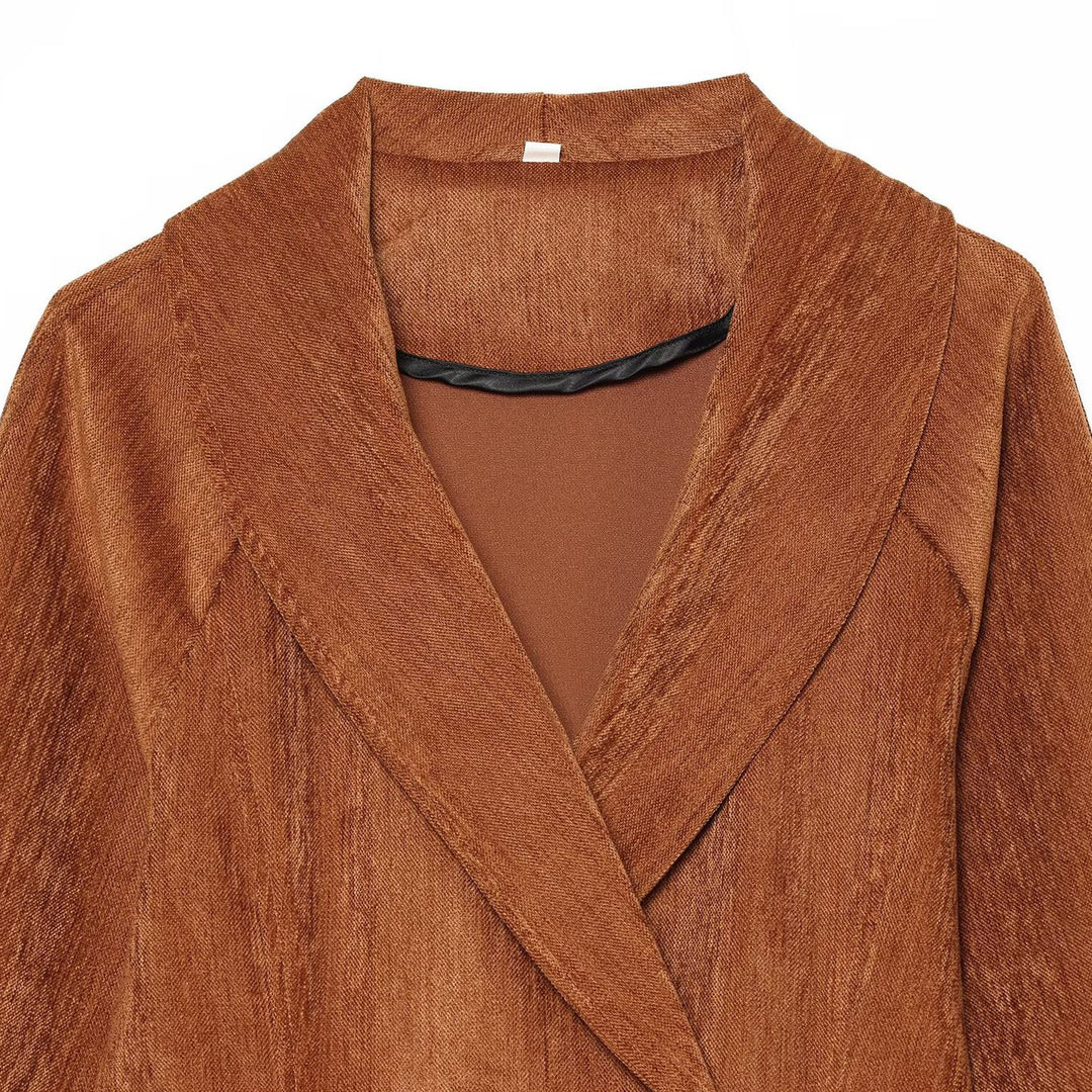 Women’s Short Blazer with Shawl Collar and Double-Breasted Button Placket Mune Fashion