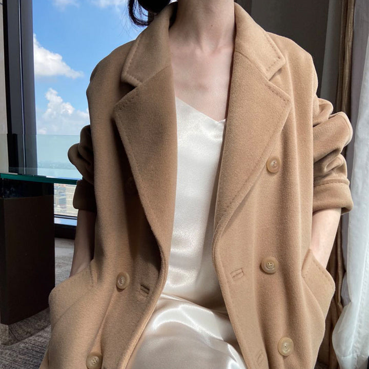 Women's Elegant Double-breasted Wool Coat Mune Fashion