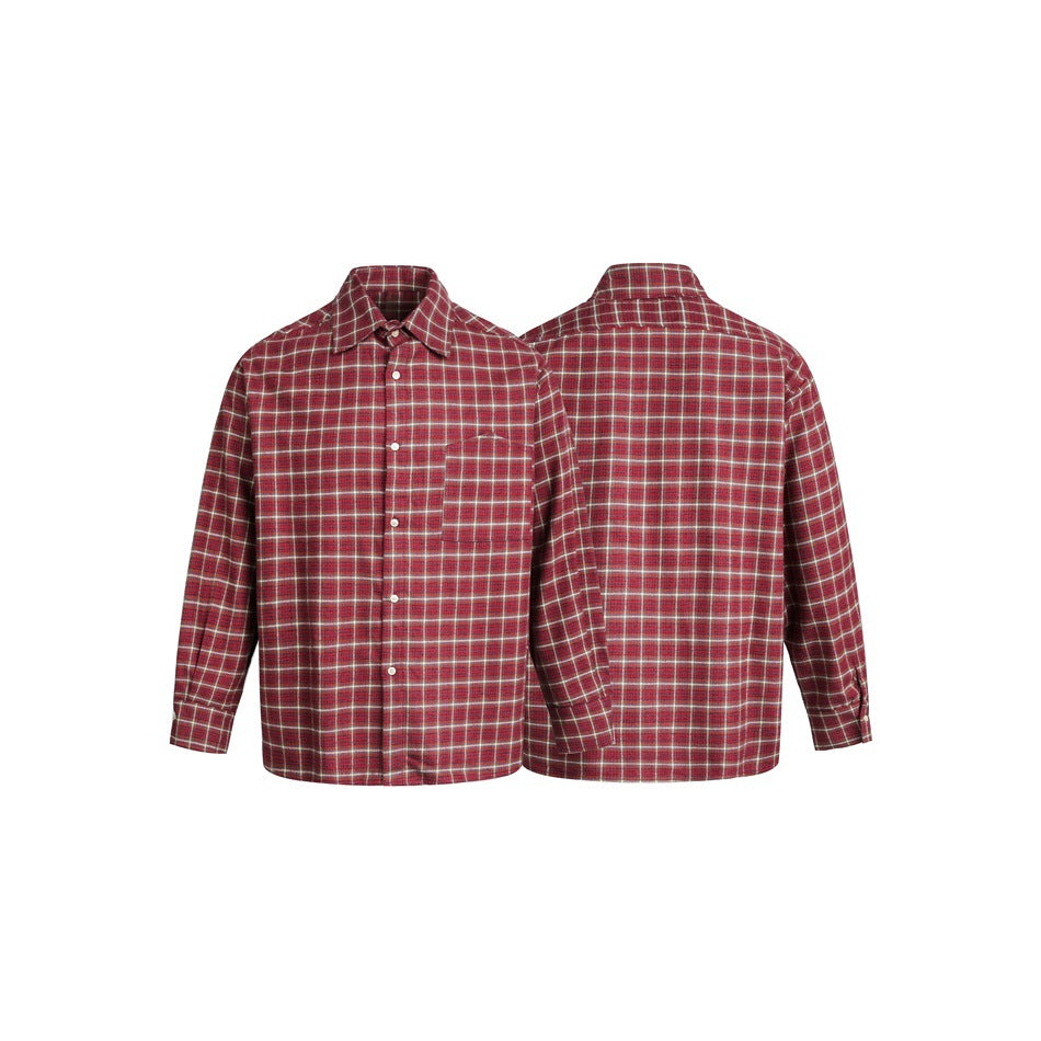 Men's Checked Flannel Shirt Jacket in Oversized Boxy Cut with Chest Pocket Mune Fashion