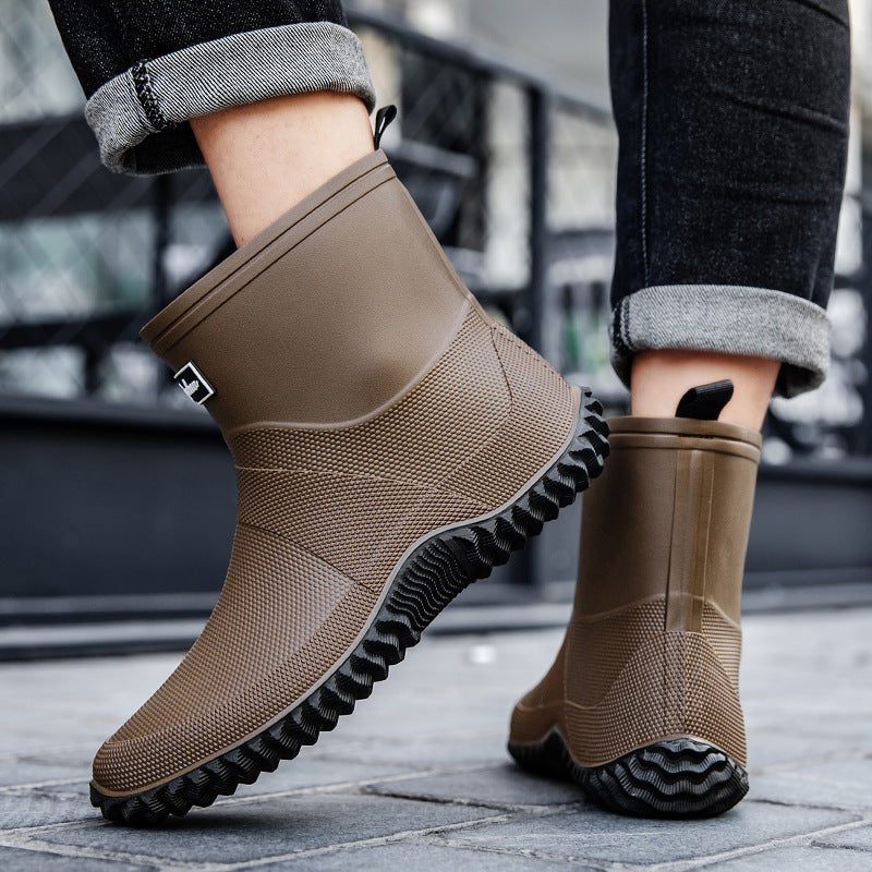 Men's Seamless Full Rubber Slip-On Ankle Boots with Non-Slip Profile Sole Mune Fashion