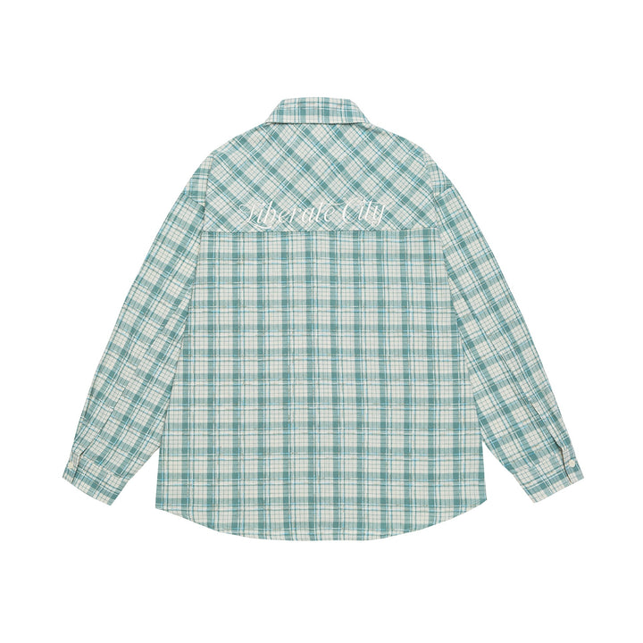 Unisex Oversize Shirt Jacket in checkered cotton look with rounded hem and breast pocket Mune Fashion