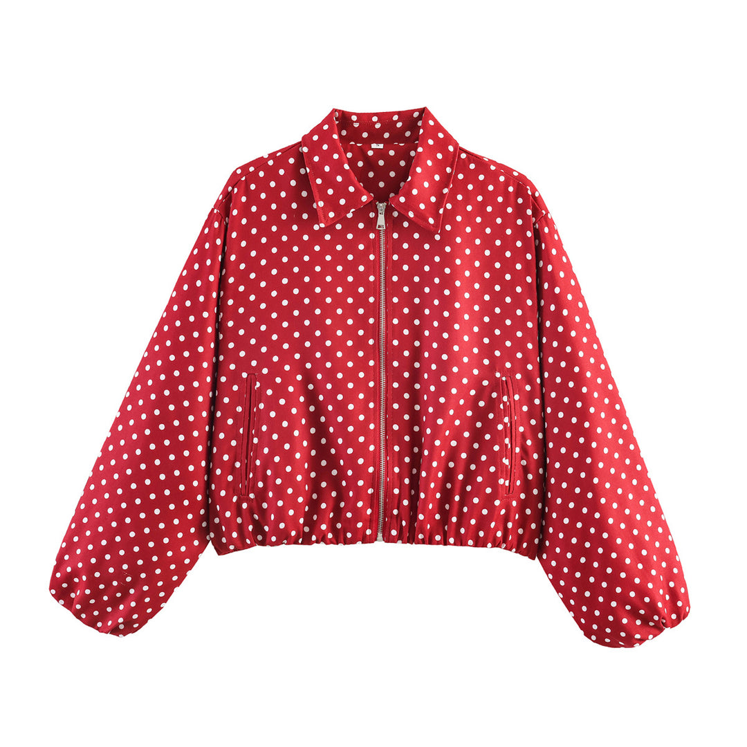 Women's short jacket in Harrington style with polka dot pattern, balloon sleeves, and elastic hem Mune Fashion