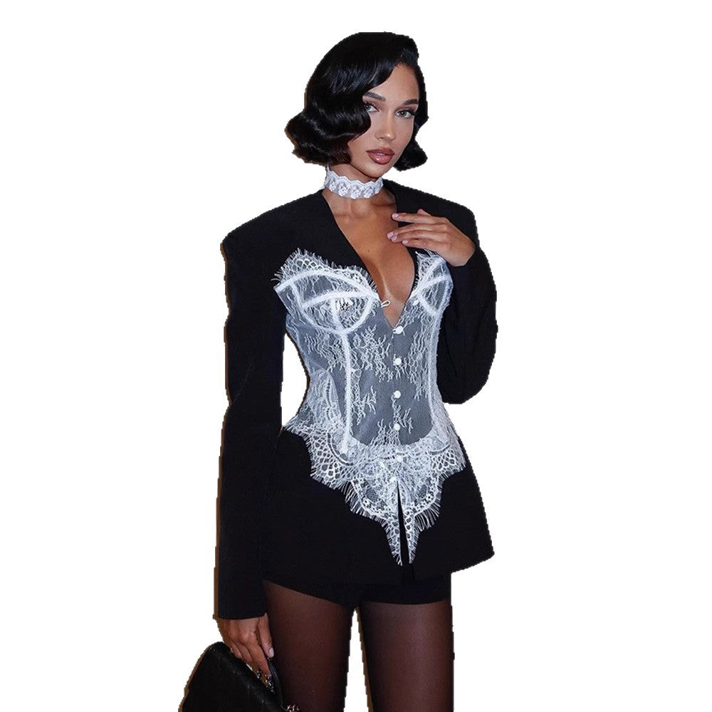 Women's Tailored Blazer with Integrated Lace Corset Mune Fashion