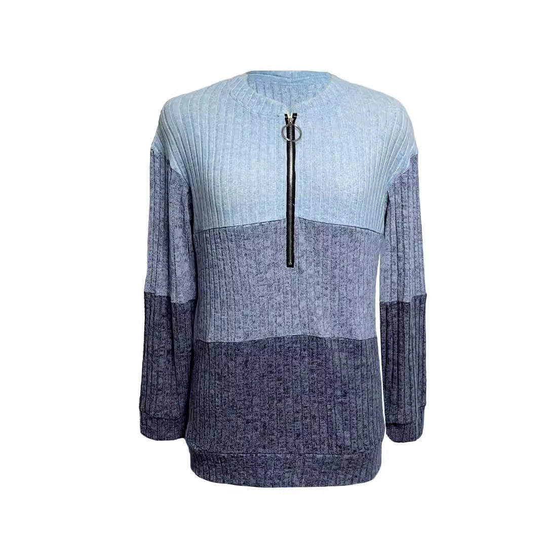 Women's long pullover with ring zipper and color block structure Mune Fashion
