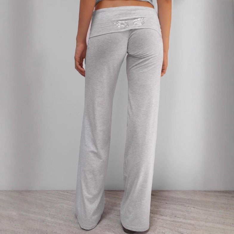 Women Wide Palazzo Yoga Pants with High Cuffed Waistband Mune Fashion