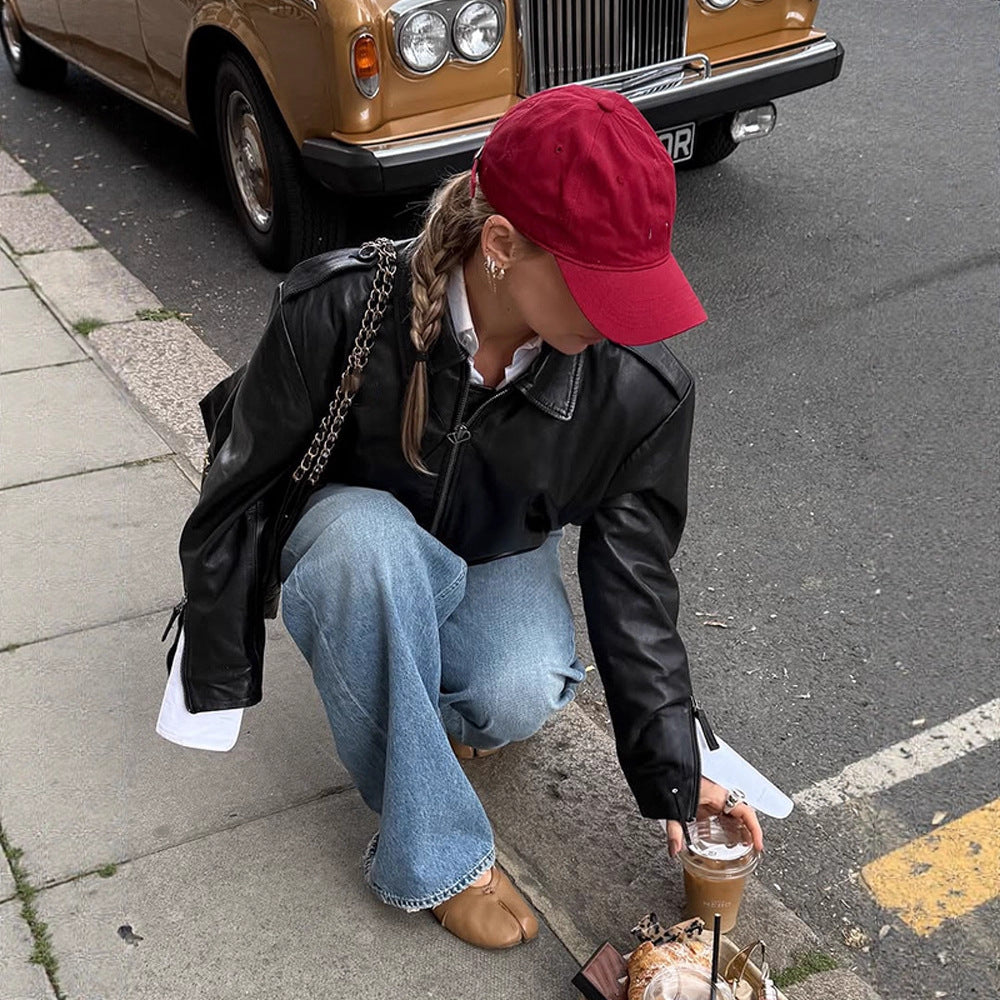 Women's Short Blouson in Layering Look made of Faux Leather with Oversized Shirt Sleeve Detail Mune Fashion