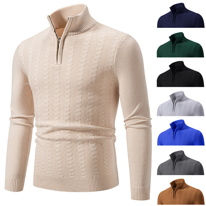 Men's fine-knit half-zip sweater with cable pattern, slim fit and stand-up collar Mune Fashion
