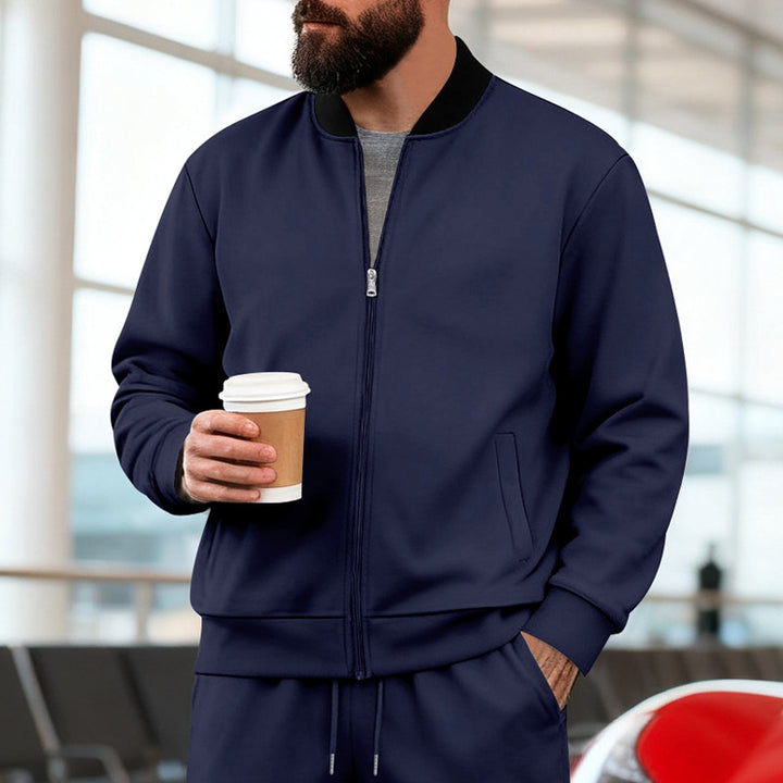 Men's Nan Urban Sweat Track Jacket with Stand Collar Concealed Zipper Elastic Rib Cuffs and Side Pockets Mune Fashion