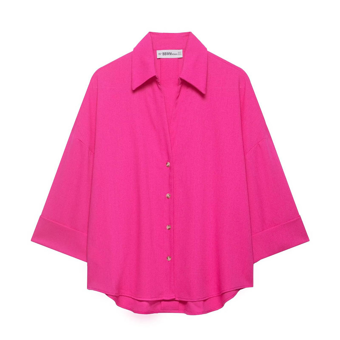 Women Oversized Shirt Blouse with Boxy Silhouette, Wide Kimono Sleeves and Rounded Hem Mune Fashion