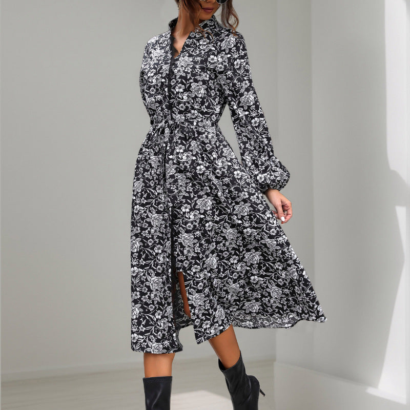 Ladies Long Shirt Dress with Floral Pattern Mune Fashion