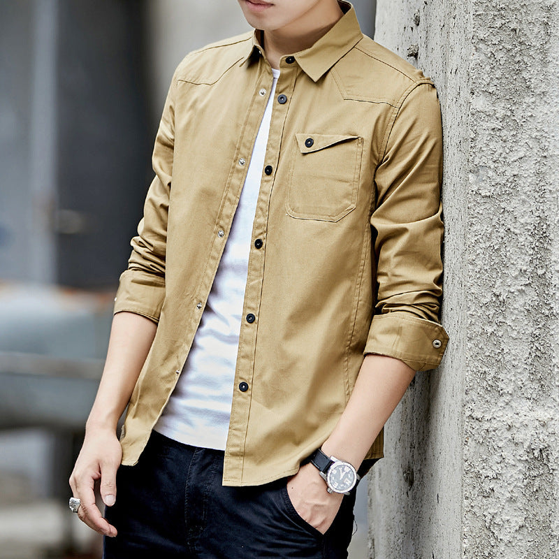 Men's cotton overshirt in worker style with chest flap pocket and shirt collar Mune Fashion