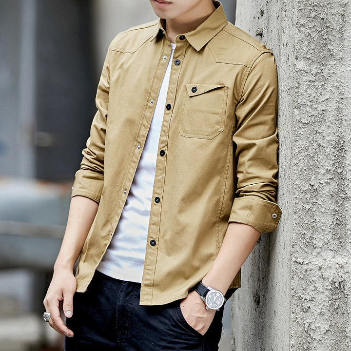 Men's cotton overshirt in worker style with chest flap pocket and shirt collar Mune Fashion