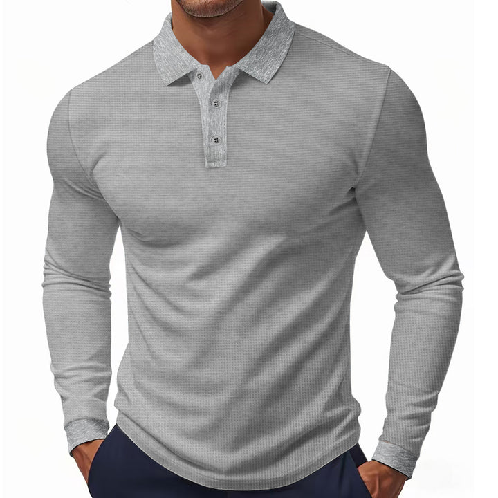Men's long-sleeved polo shirt made of textured jersey with slim fit and polo collar Mune Fashion