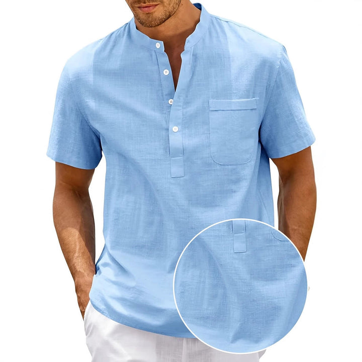 Men's Comfortable Short Sleeve Shirt with Stand Collar Mune Fashion