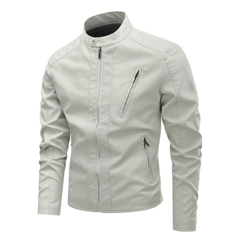 Men's Fashion Faux Leather Jacket with Stand-Up Collar and High-Quality Zippers Mune Fashion