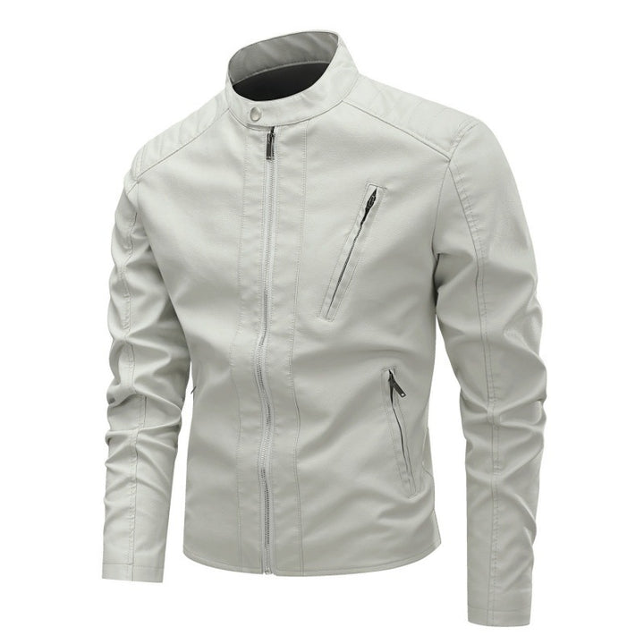 Men's Fashion Faux Leather Jacket with Stand-Up Collar and High-Quality Zippers Mune Fashion