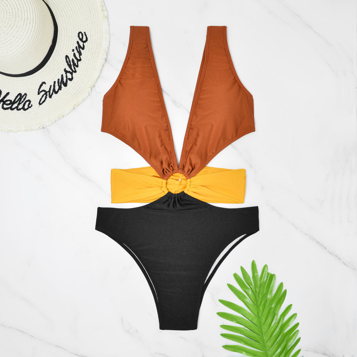 Women's One-Piece Swimsuit with Deep V-Neck and Refined Cut-Out Mune Fashion