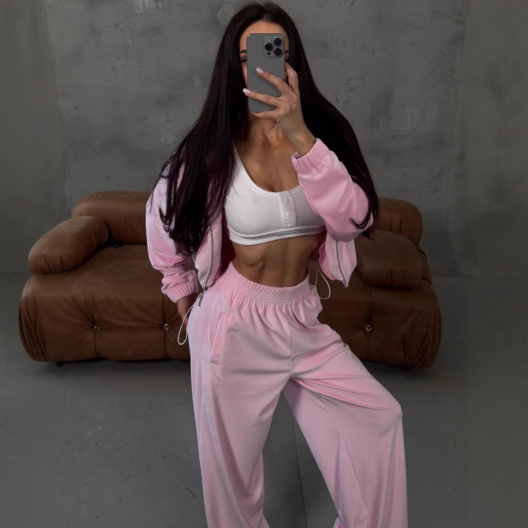 Women's loose lounge set with cropped zip jacket and high-waist relaxed pants Mune Fashion