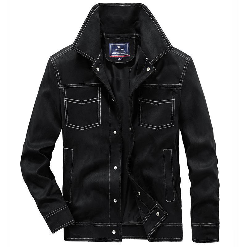 Men's Suede Look Trucker Jacket with Snap Closure Mune Fashion