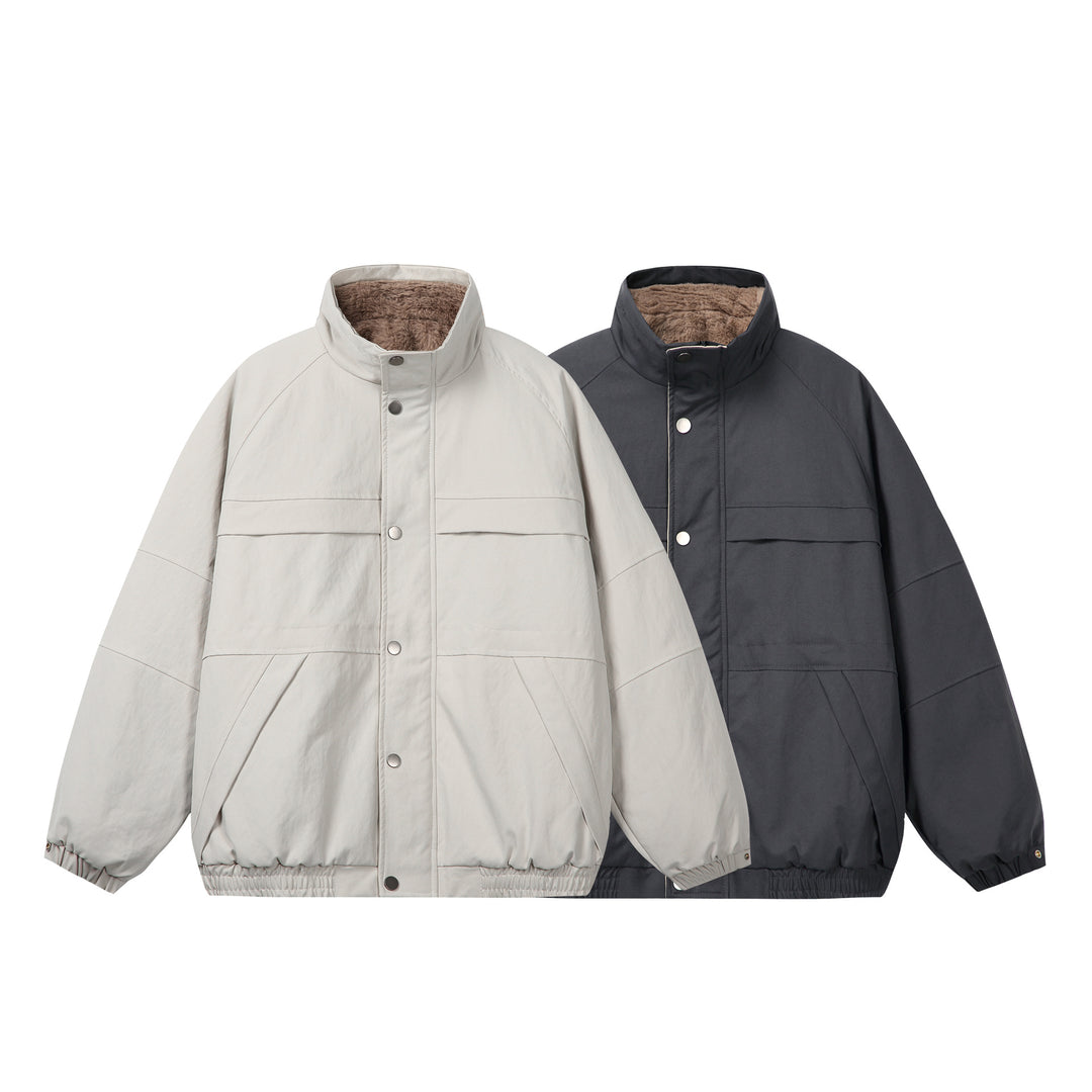 Unisex Short Cut Boxy Puffer Jacket with High Collar and Teddy Lining Mune Fashion