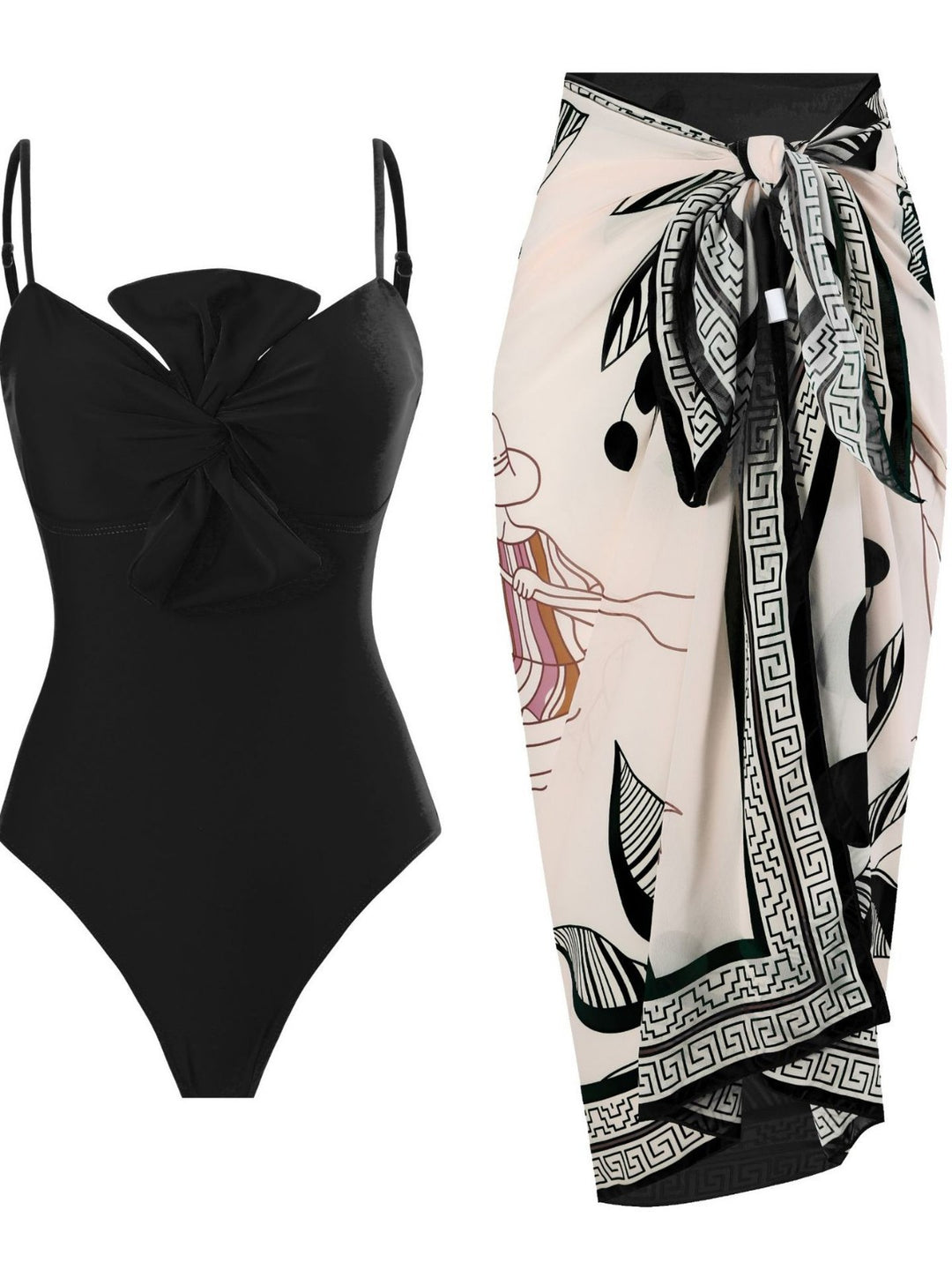 Women's swimsuit with elegant wrap design and floral pareo Mune Fashion