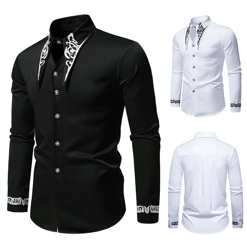 Men's Slim-Fit Business Shirt with Embroidery on the Collar and Cuffs Mune Fashion