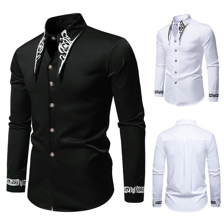 Men's Slim-Fit Business Shirt with Embroidery on the Collar and Cuffs Mune Fashion