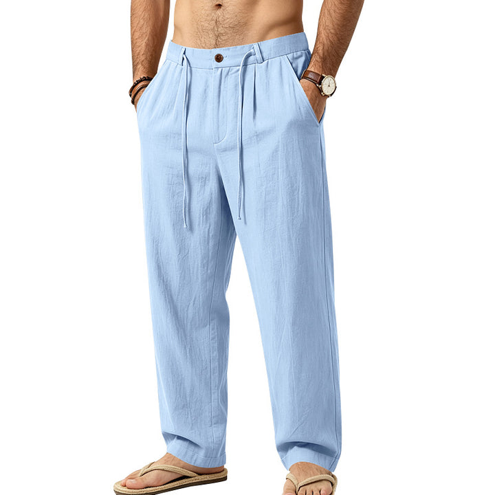 Men's Casual Lounge Pants made of Linen Blend with Pleats and Concealed Drawstring Mune Fashion