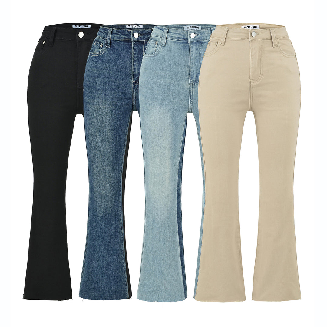 Women's Highwaist Flared Trousers made of Stretch Denim with five pockets and raw hem Mune Fashion