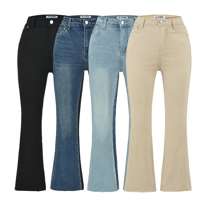 Women's Highwaist Flared Trousers made of Stretch Denim with five pockets and raw hem Mune Fashion