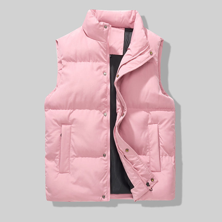 Men's sleeveless padded isolation vest with high stand-up collar, full-length zipper and side pockets Mune Fashion
